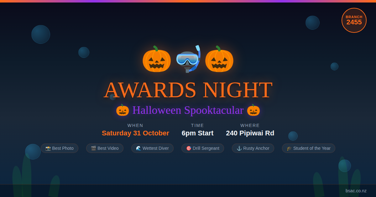 BSAC NZ Halloween Awards Night - Saturday 31 October 2026
